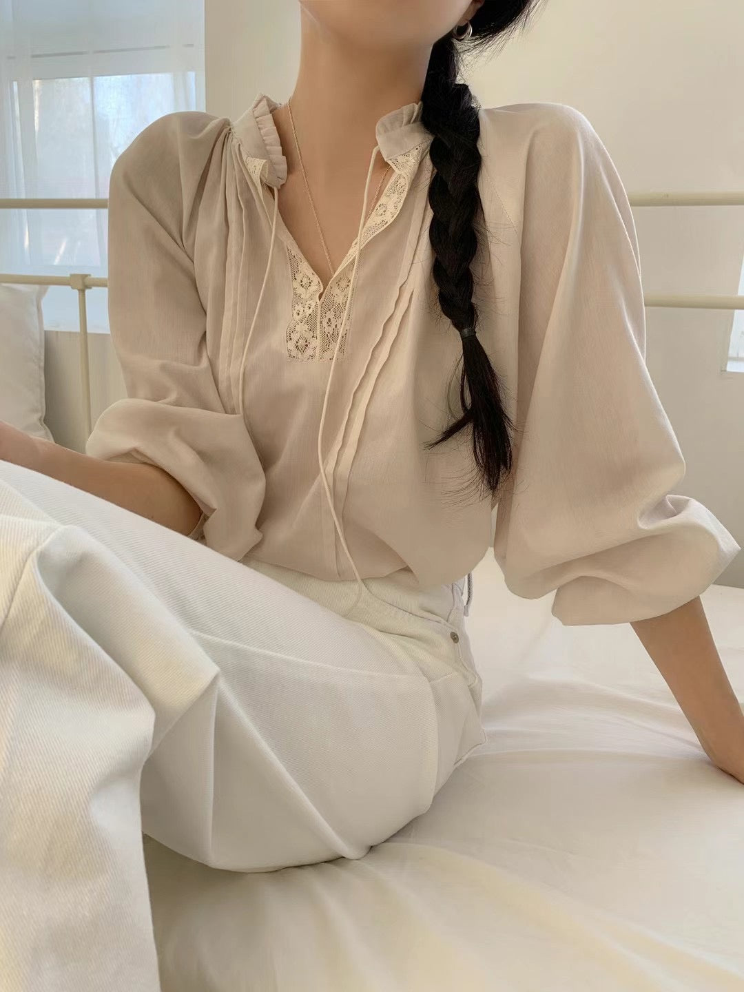 SOFT LACE TIED UP BLOUSE